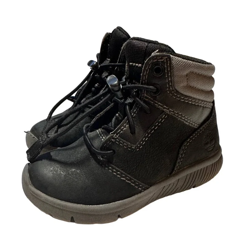 Timberland Boys Boots Winter Boltero A4425 Lace Up Ankle Leather Black Size 6 - Picture 2 of 6